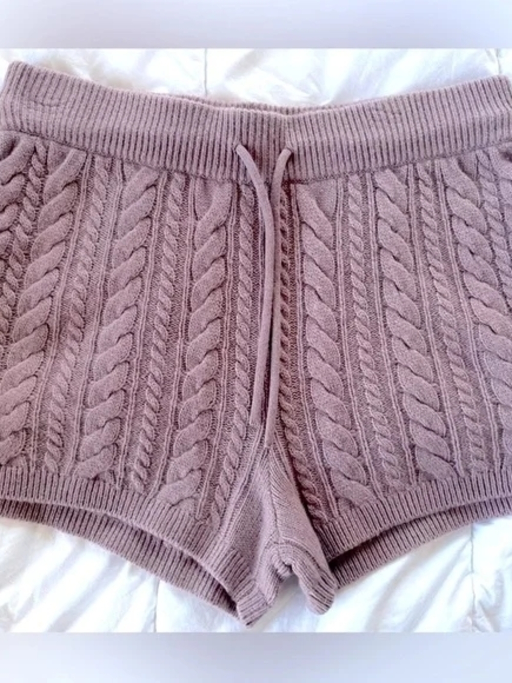 Sweaty Betty Wool Cashmere Cable Knit Shorts - Mauve Taupe - Picture 2 of 5
